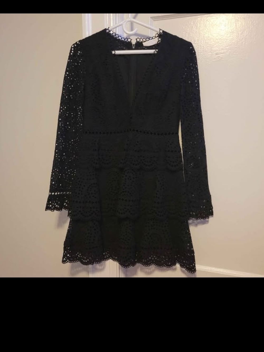 Zimmermann Black Long-Sleeve Lace Tiered Mini Dress Quiet Luxury Cocktails Sz4